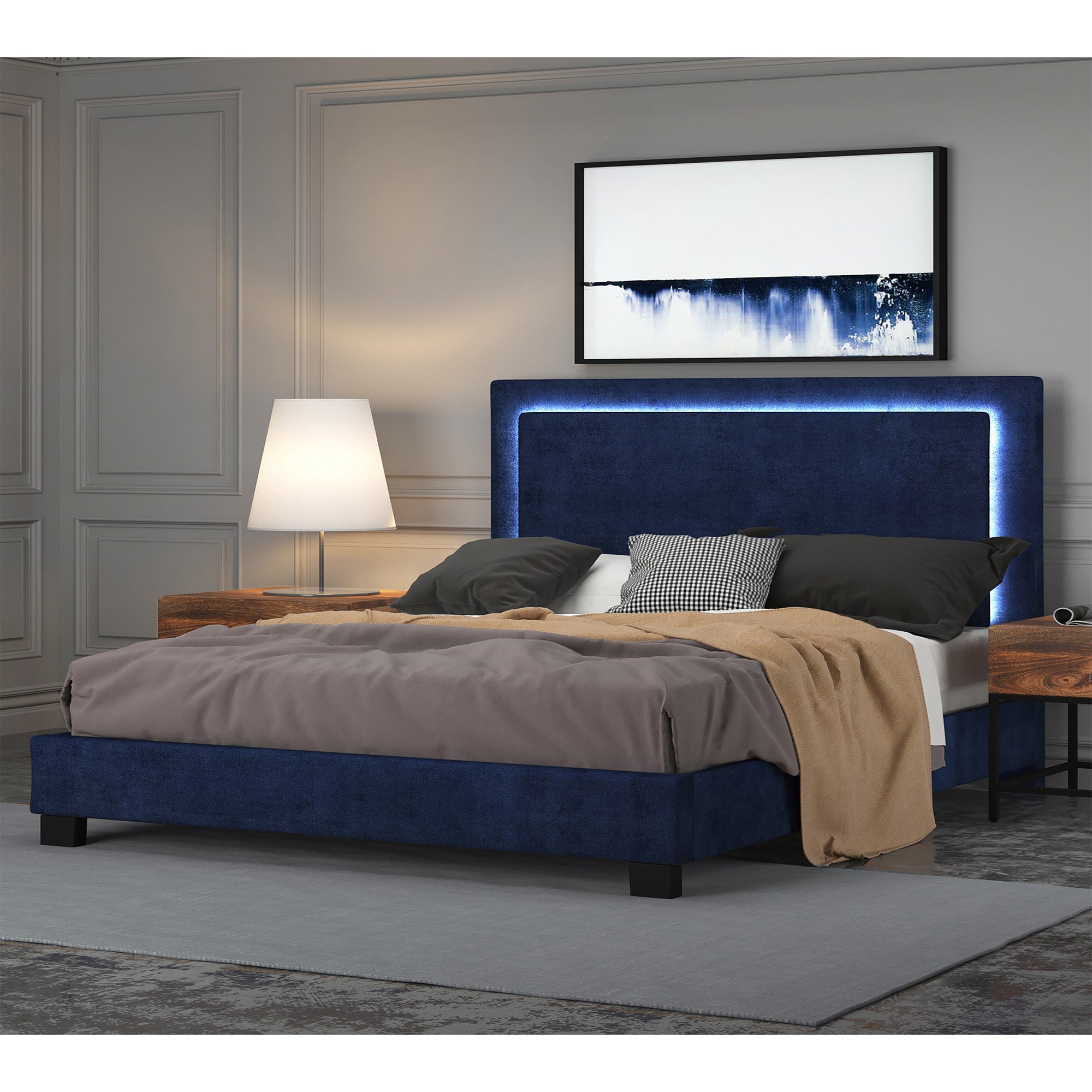 Lit plateforme très grand format Lumina 78 po avec éclairage bleu