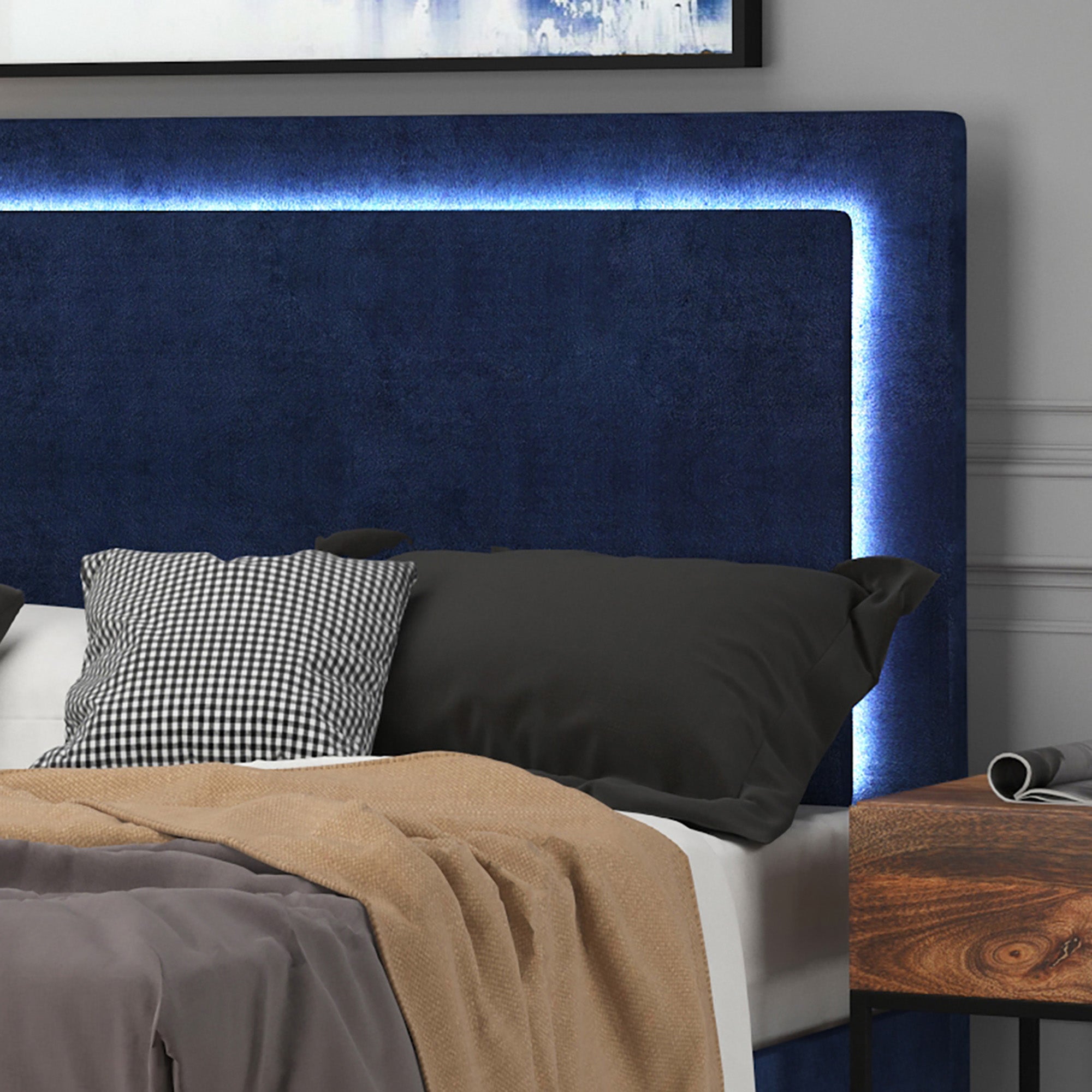 Lit plateforme très grand format Lumina 78 po avec éclairage bleu