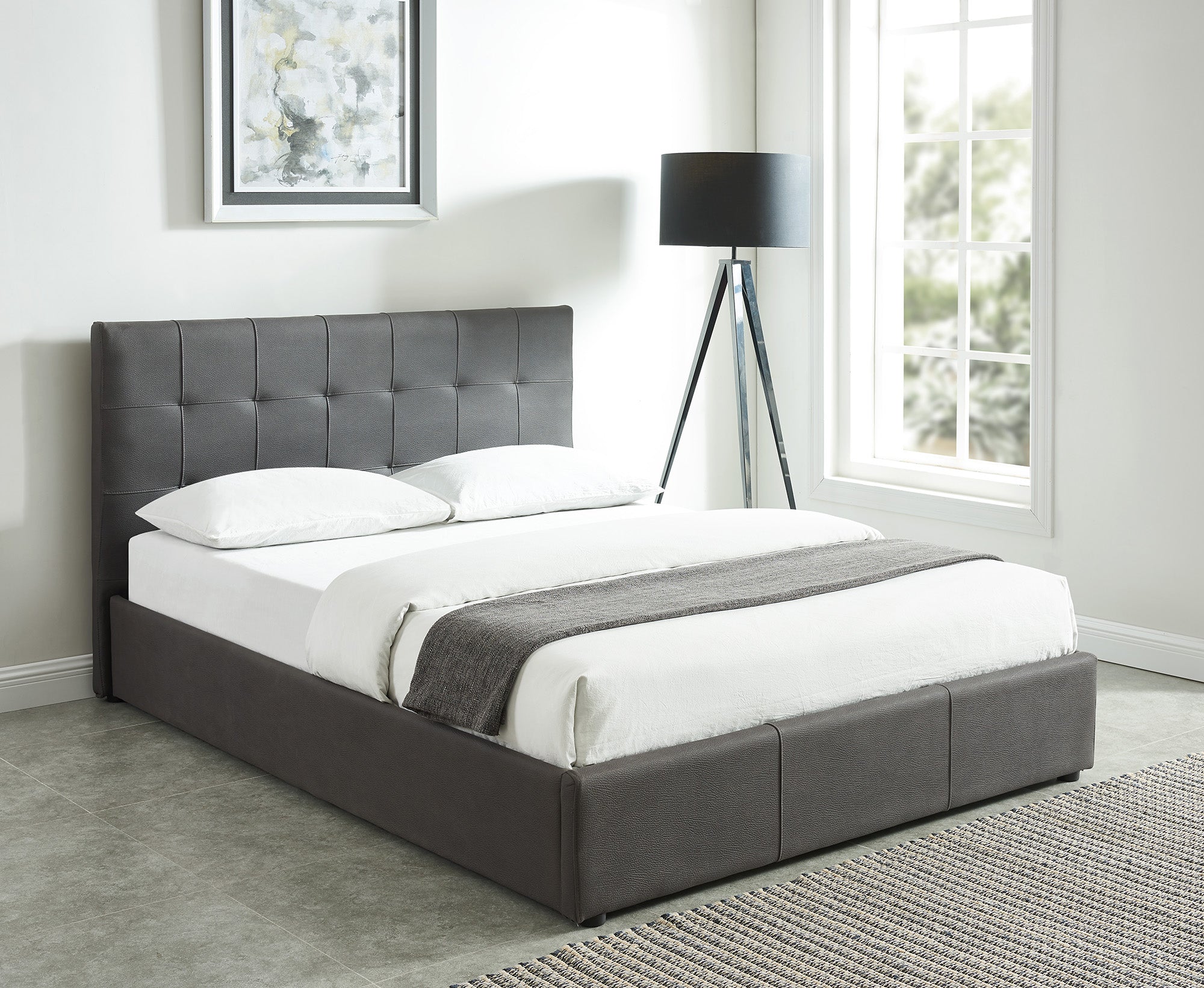 Lit plateforme King Extara 78" avec rangement, gris