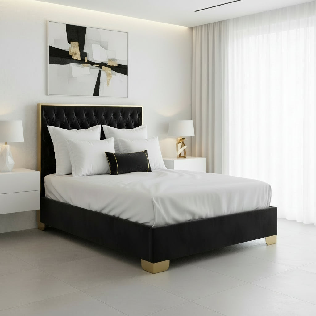 Lit Queen Lucille 60" en noir et or