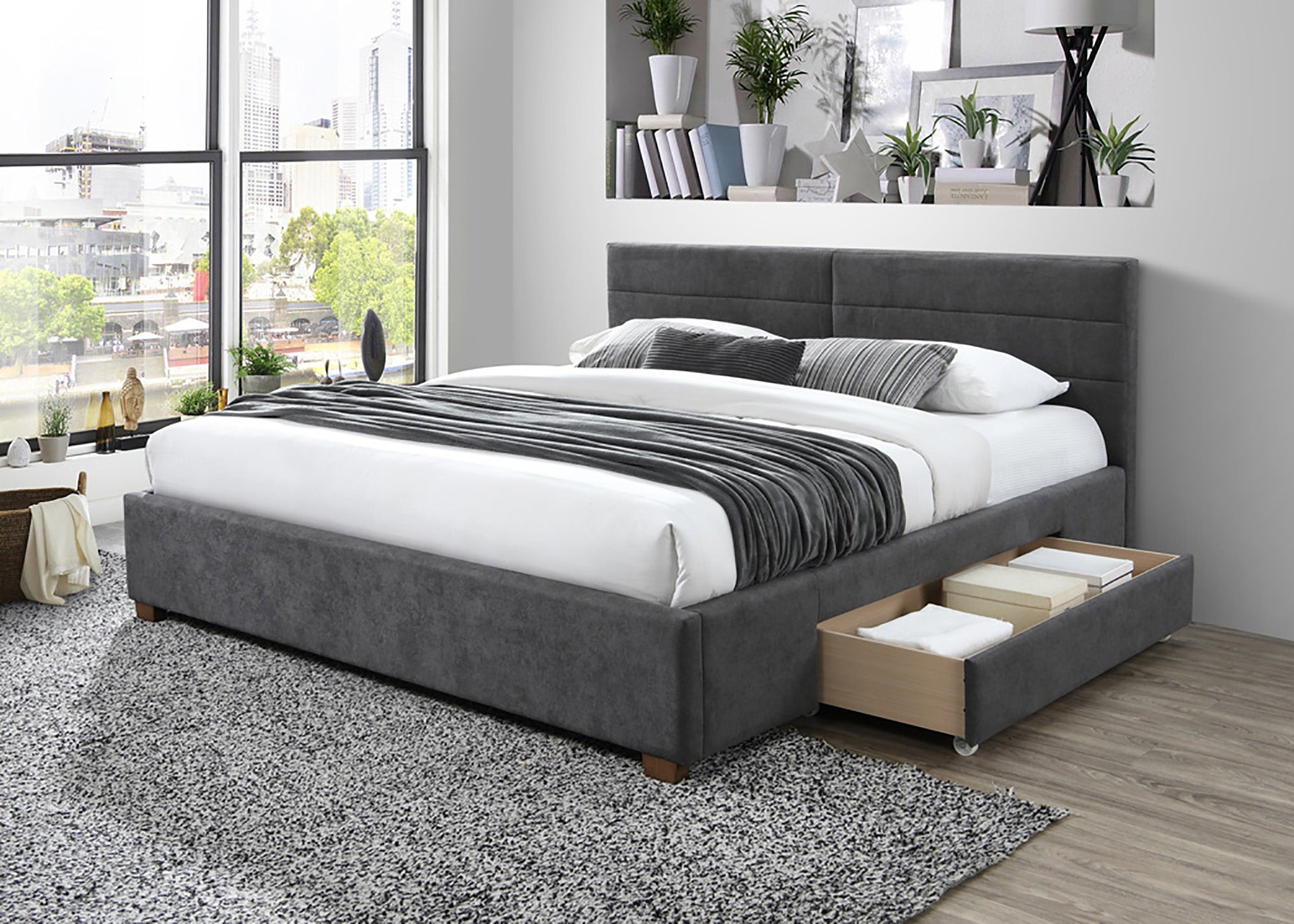 Lit plateforme King Emilio 78" avec tiroirs, couleur anthracite
