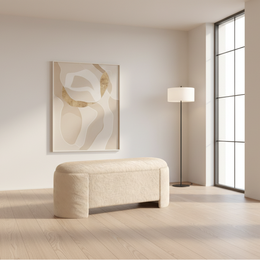 Selene Storage Ottoman in Dark Beige