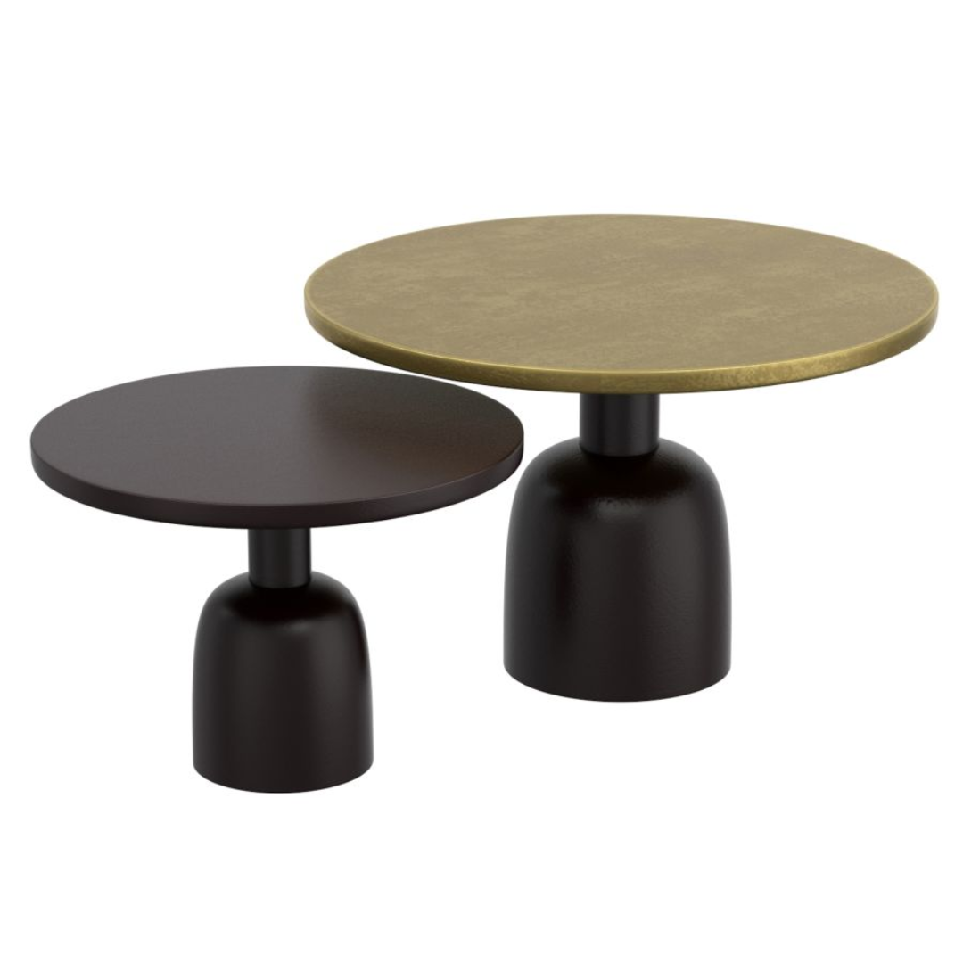 Ensemble de 2 tables basses rondes Adira en or antique et noir