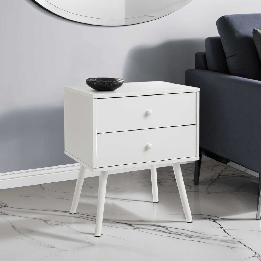 TABLE D'APPOINT - 24"H / TABLE D'APPOINT BLANCHE AVEC 2 TIROIRS