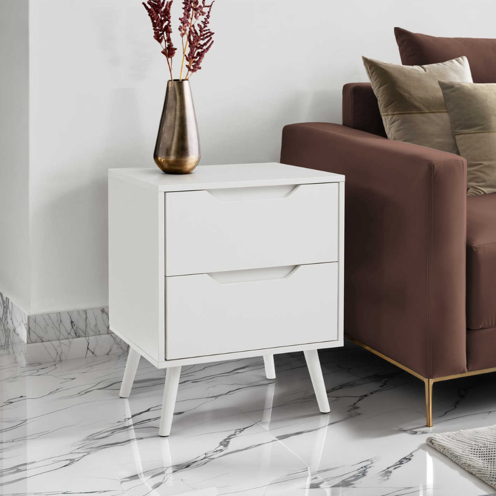 TABLE D'APPOINT - 24"H / TABLE D'APPOINT BLANCHE AVEC 2 TIROIRS