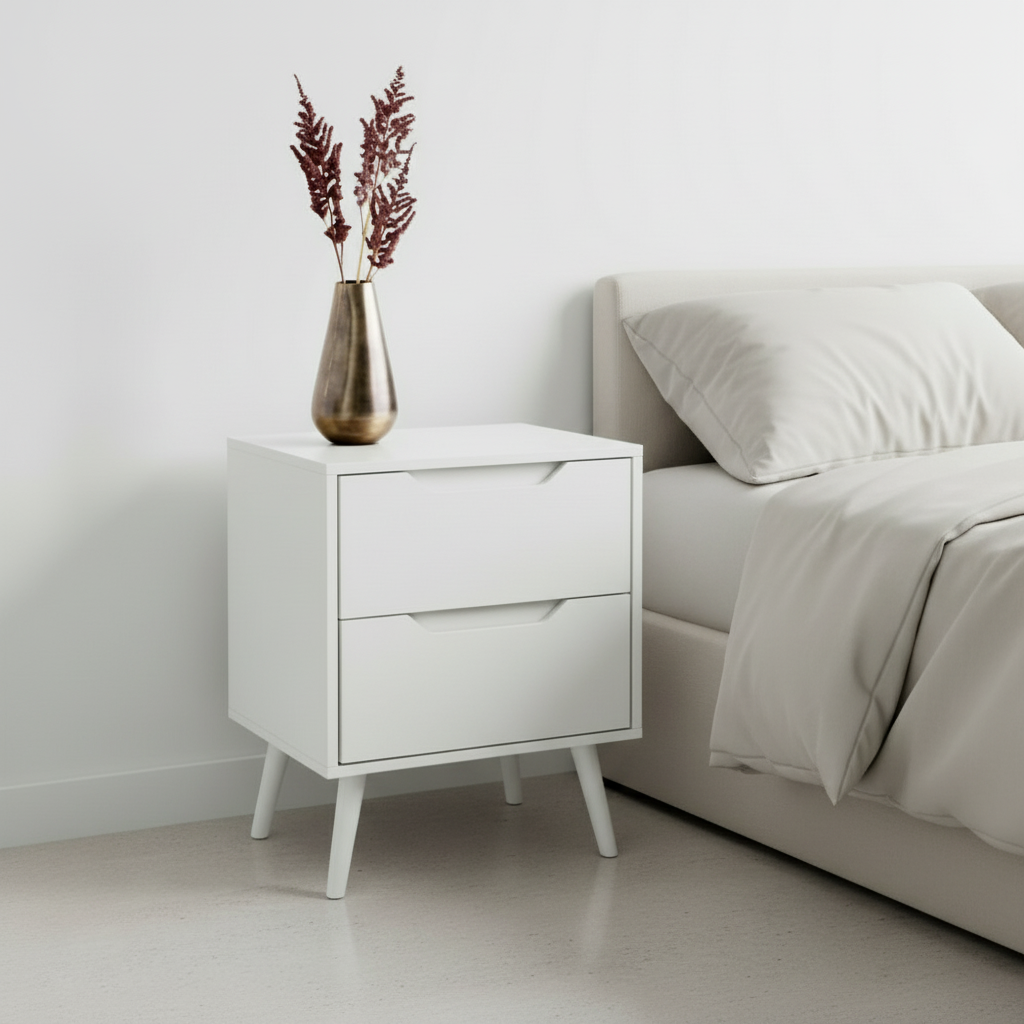 TABLE D'APPOINT - 24"H / TABLE D'APPOINT BLANCHE AVEC 2 TIROIRS