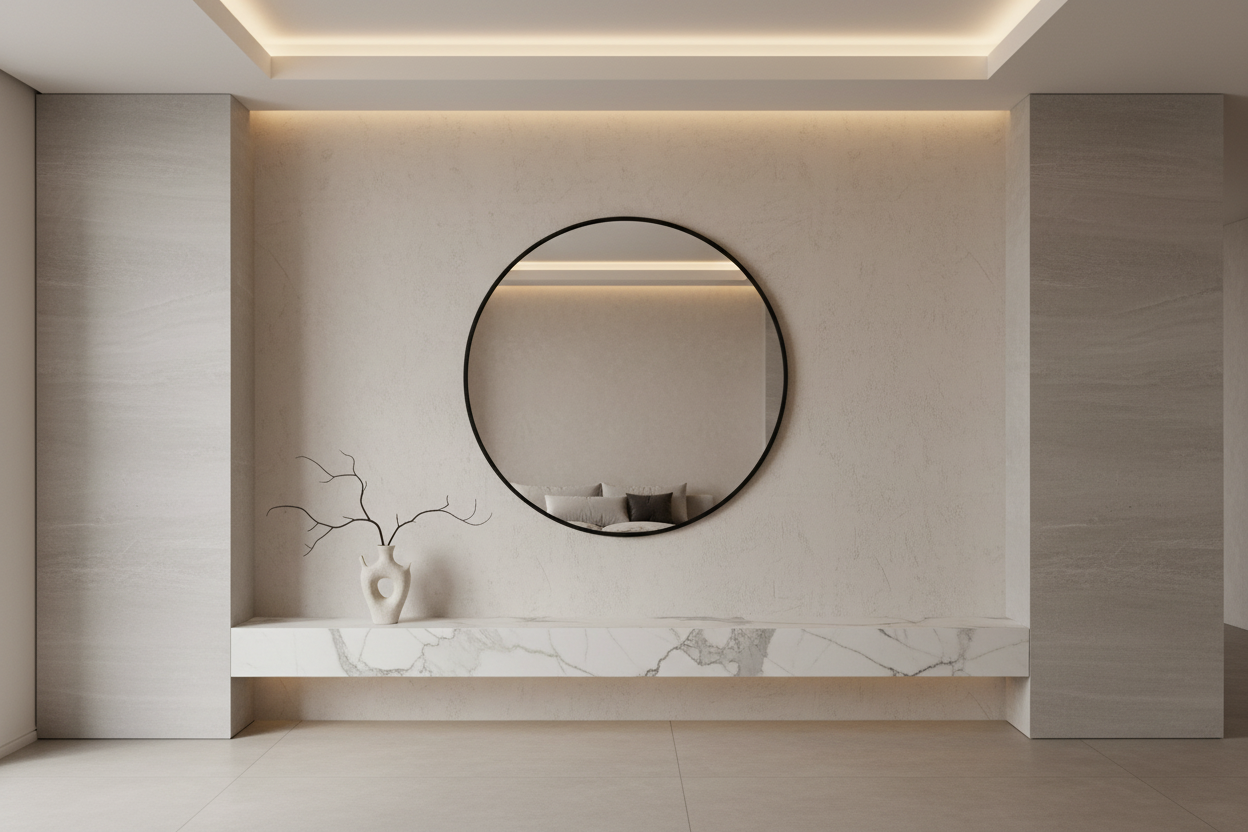 Georgia Round Wall Mirror: Black Frame