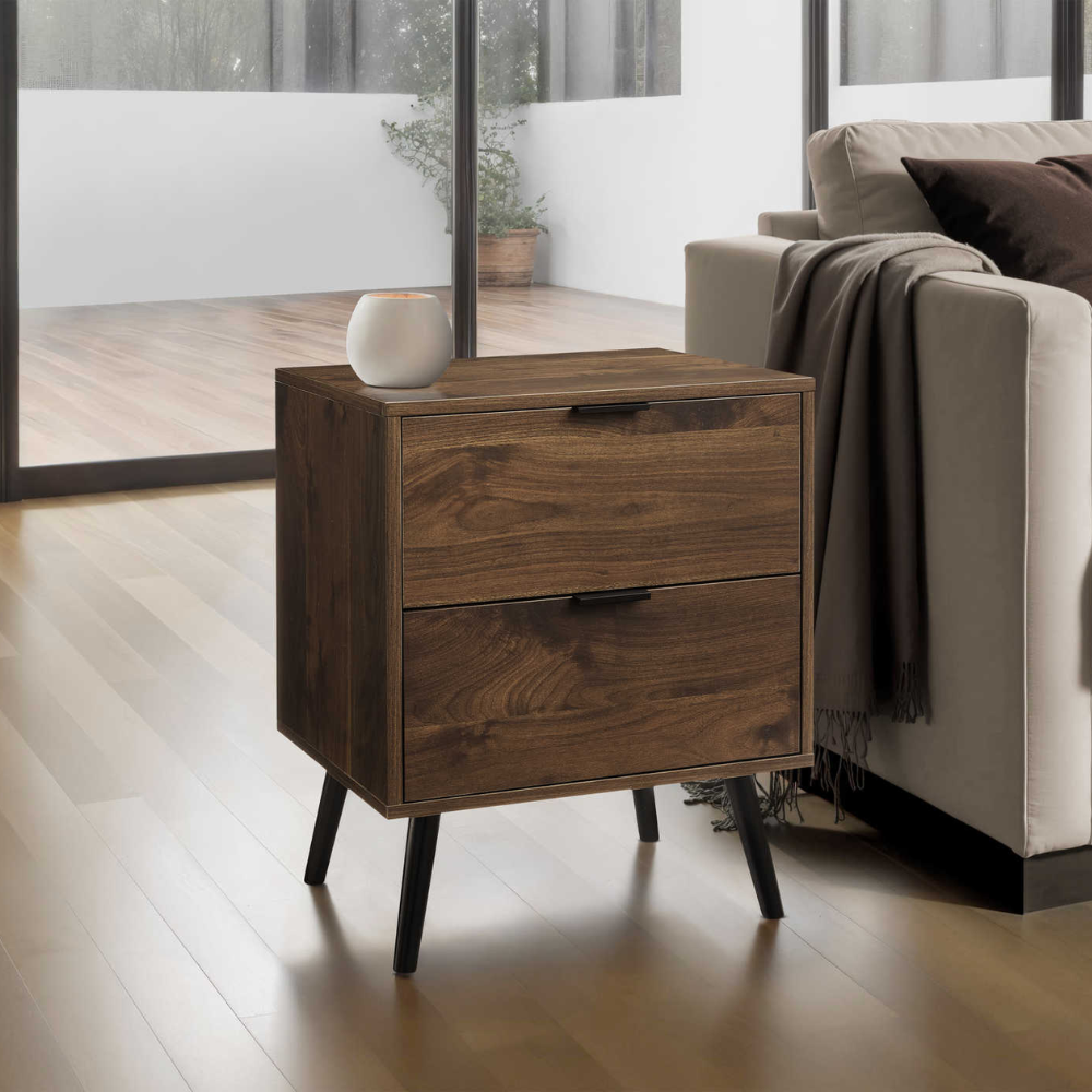 TABLE D'APPOINT - 24"H / TABLE D'APPOINT EN NOYER AVEC 2 TIROIRS