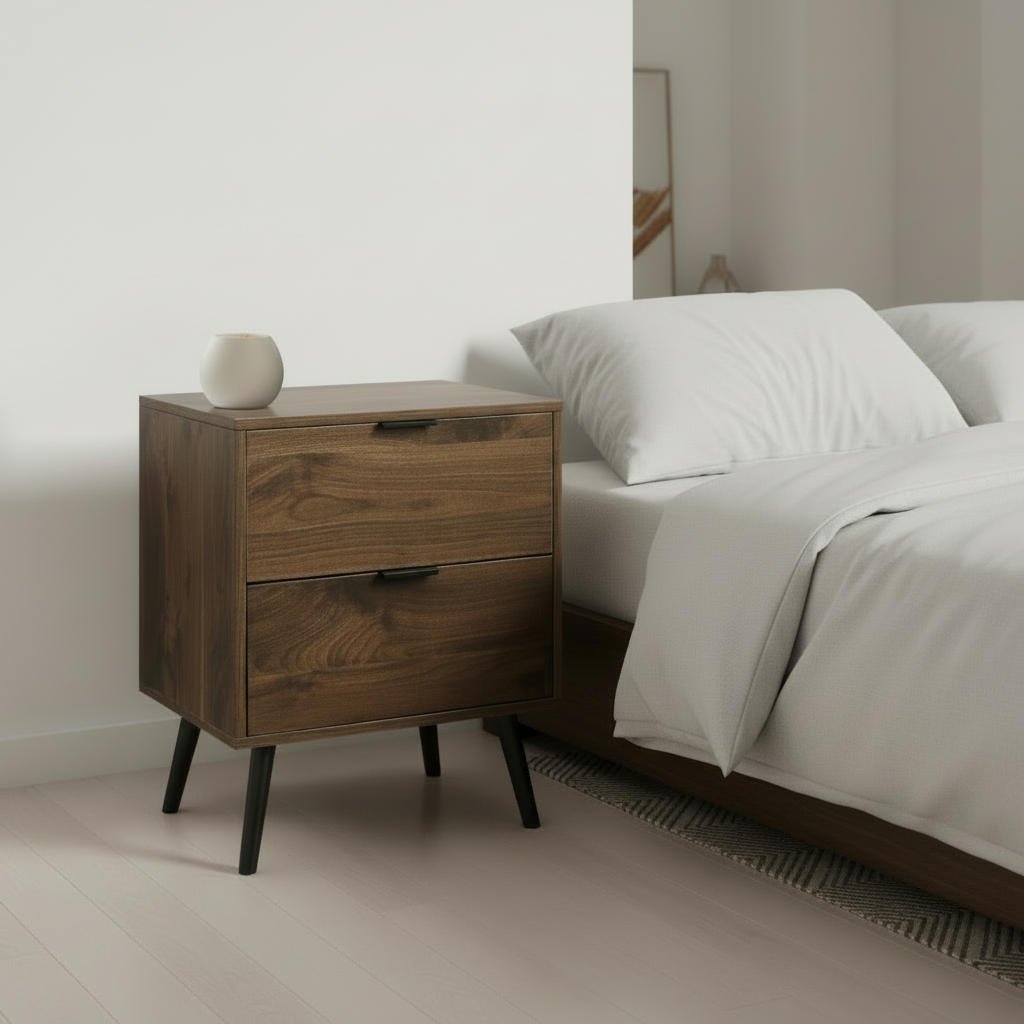 TABLE D'APPOINT - 24"H / TABLE D'APPOINT EN NOYER AVEC 2 TIROIRS