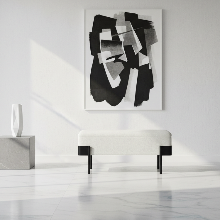 Odell Storage Bench in Ivory & Black