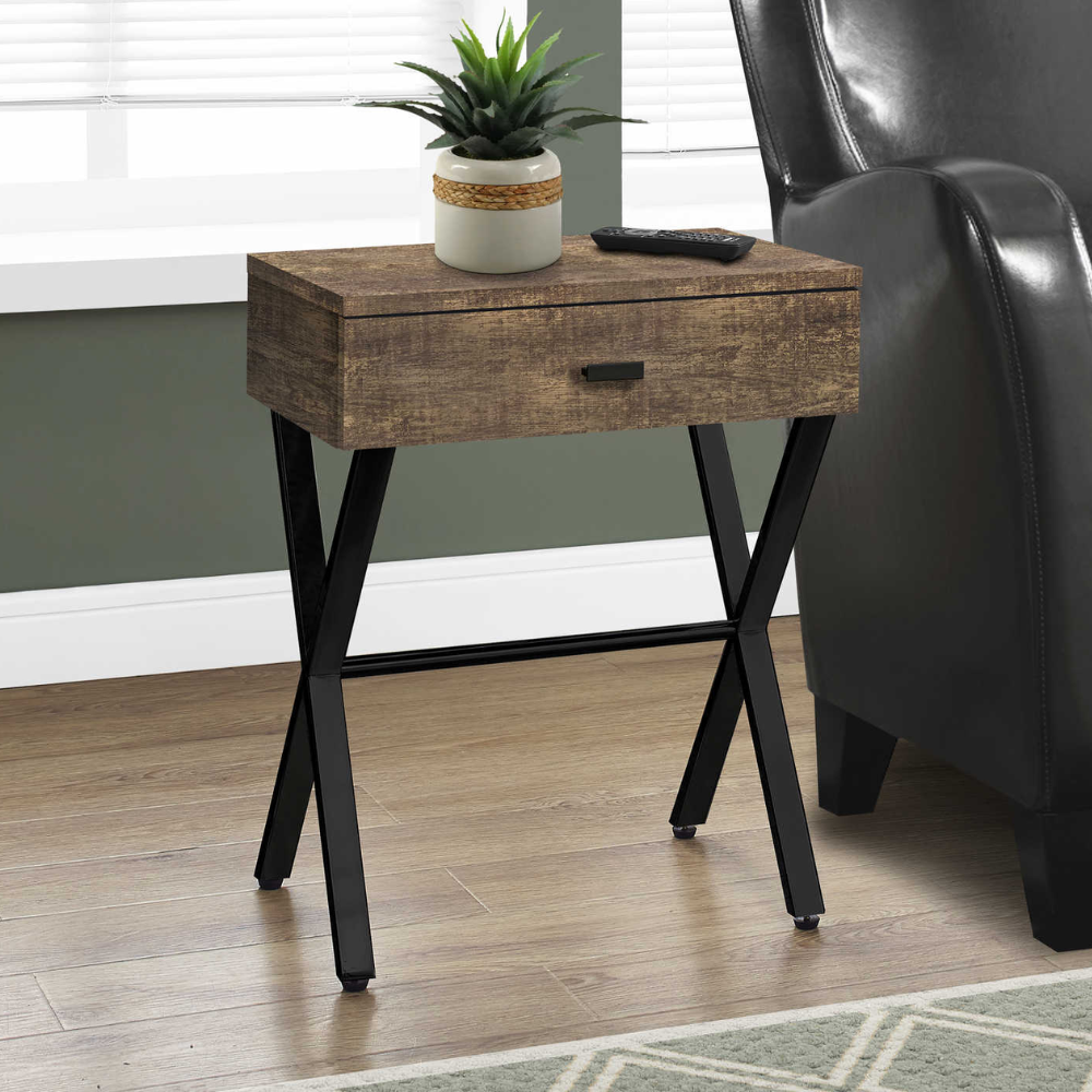 24" Accent Table, Reclaimed Wood Top with Black Metal Frame