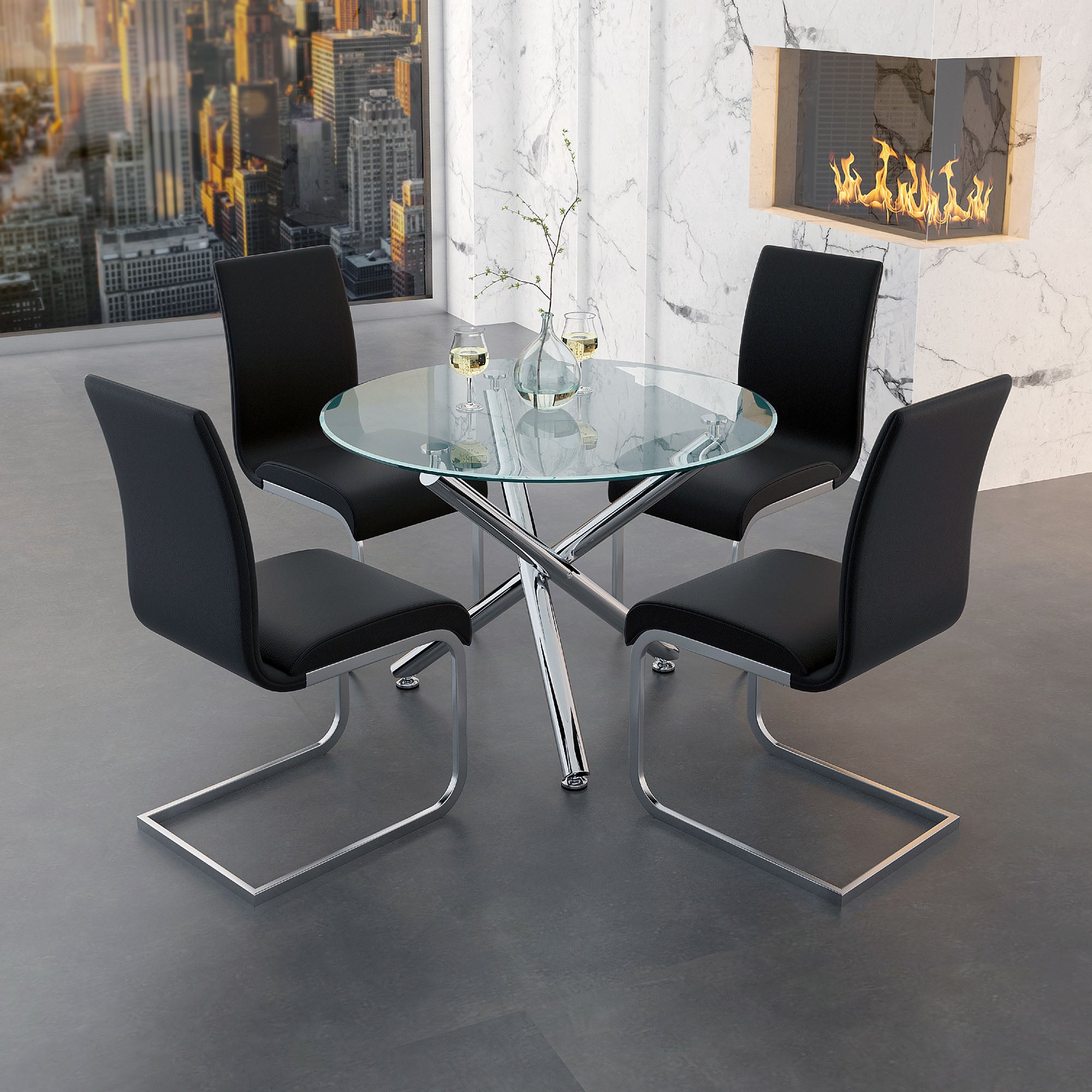 Table à manger ronde Solara II en chrome