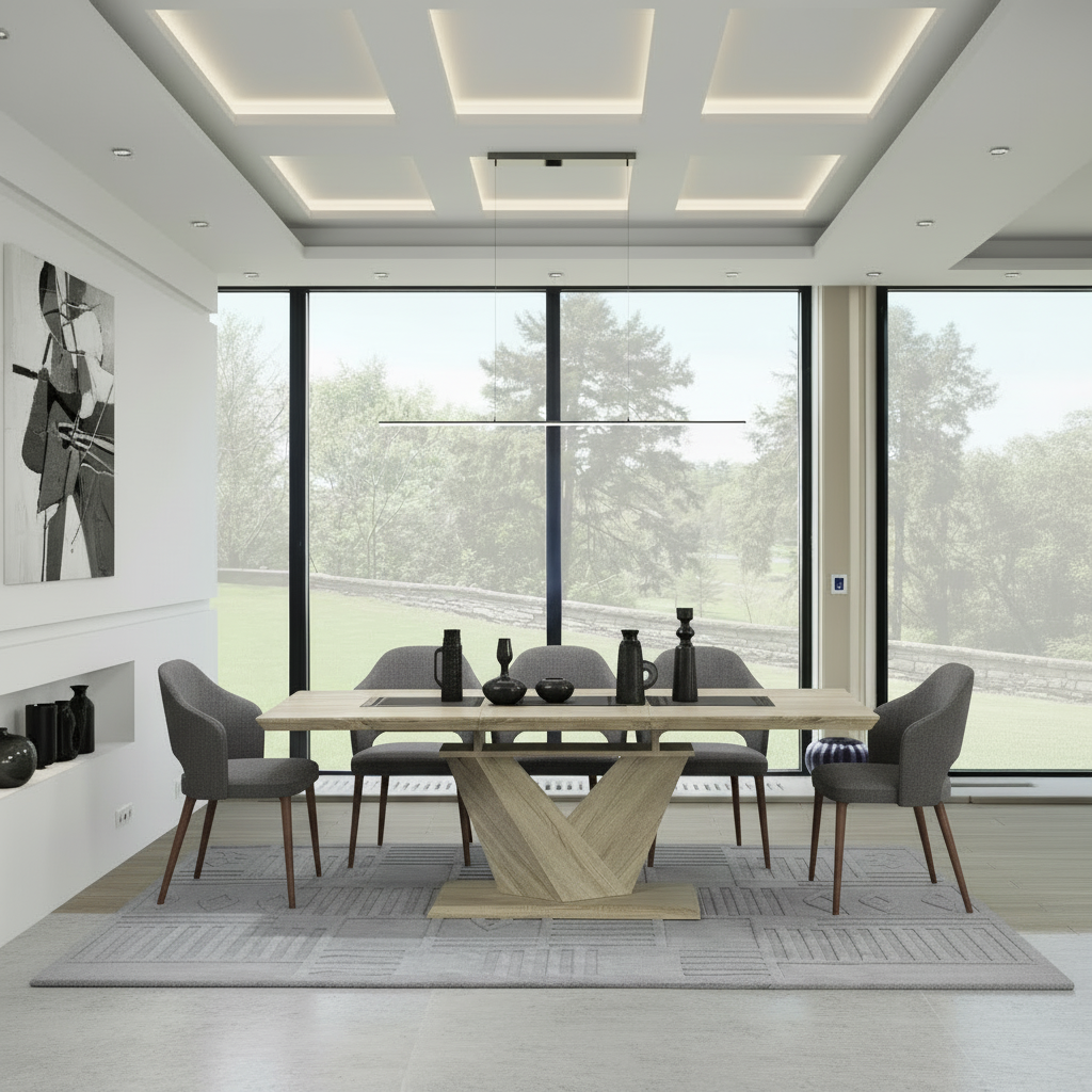 Table à manger Eclipse avec rallonge en chêne lavé