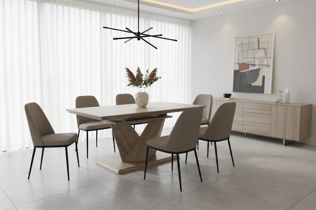 Table à manger Eclipse avec rallonge en chêne lavé