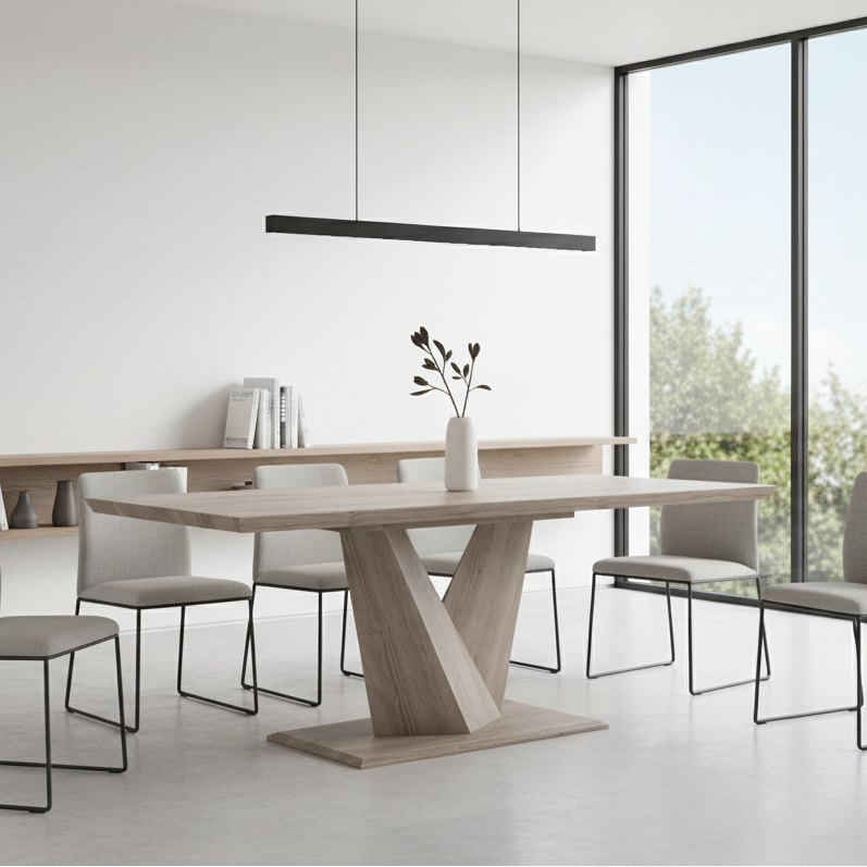 Table à manger Eclipse avec rallonge en chêne lavé