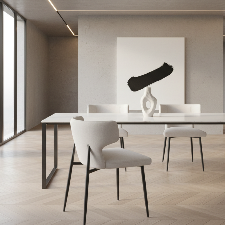 Olis Dining Chair, Set of 2, in Beige Fabric and Black