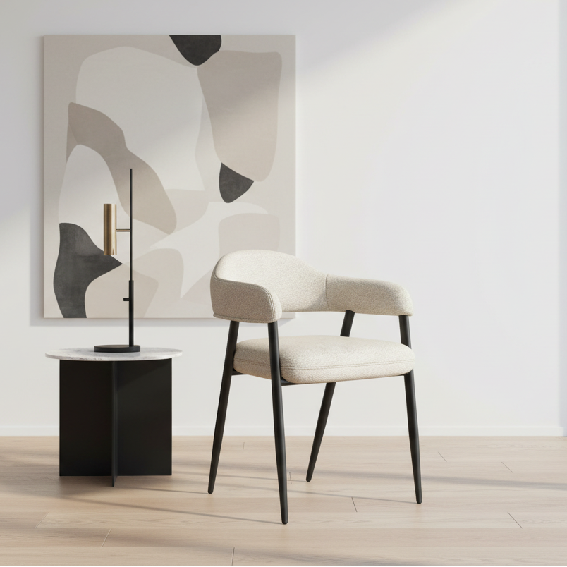 Archer Dining Chair, Set of 2, in Beige Fabric and Black