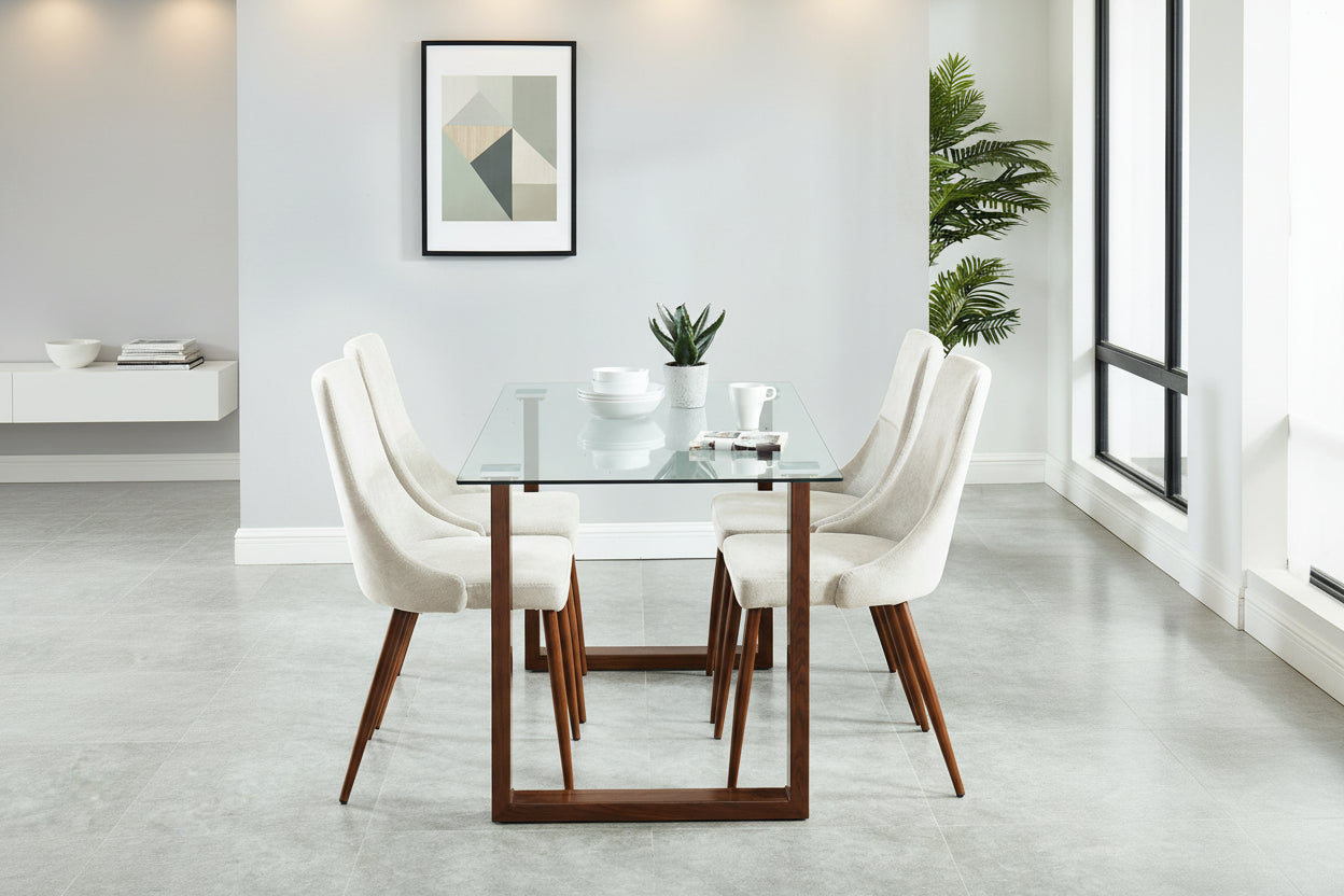 Chaises de salle à manger en tissu Cora, lot de 2, beige et noyer