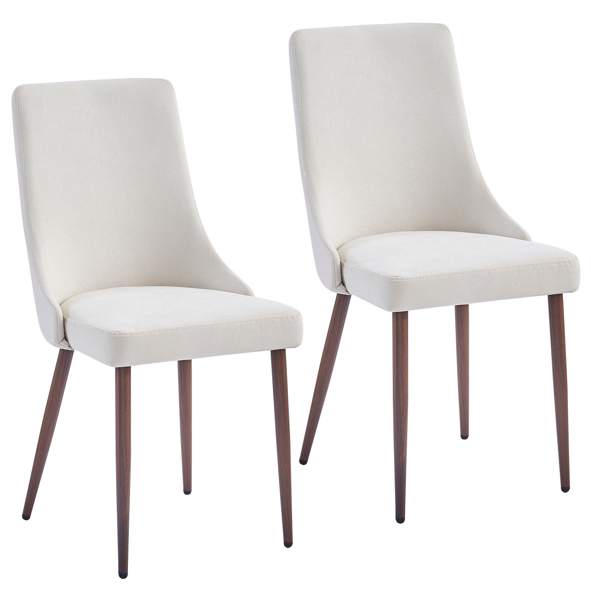 Chaises de salle à manger en tissu Cora, lot de 2, beige et noyer