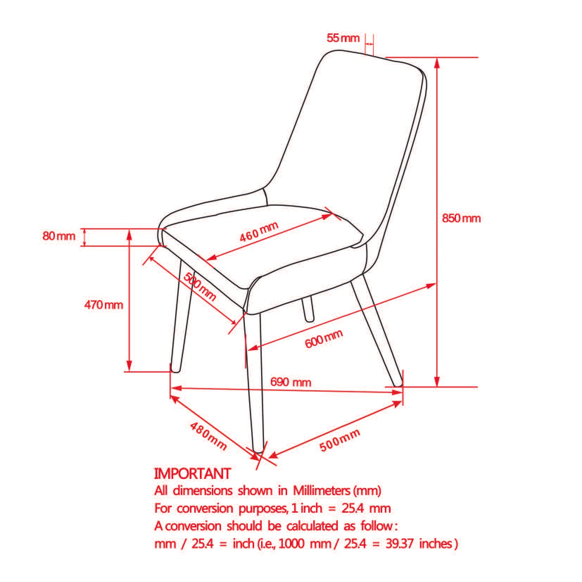 Chaise de salle à manger Mia, lot de 2, gris foncé et pieds gris