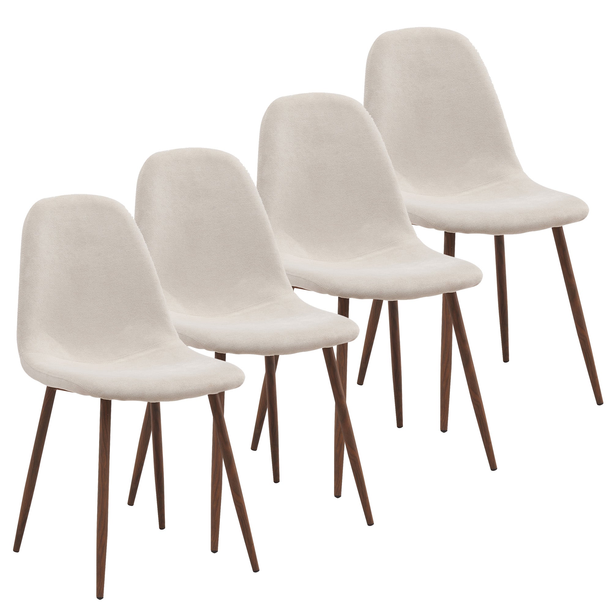 Chaise de salle à manger Lyna, lot de 4, beige et noyer