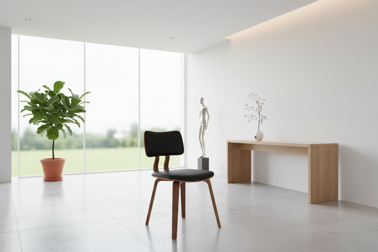 Chaise de salle à manger Zuni en similicuir noir et noyer