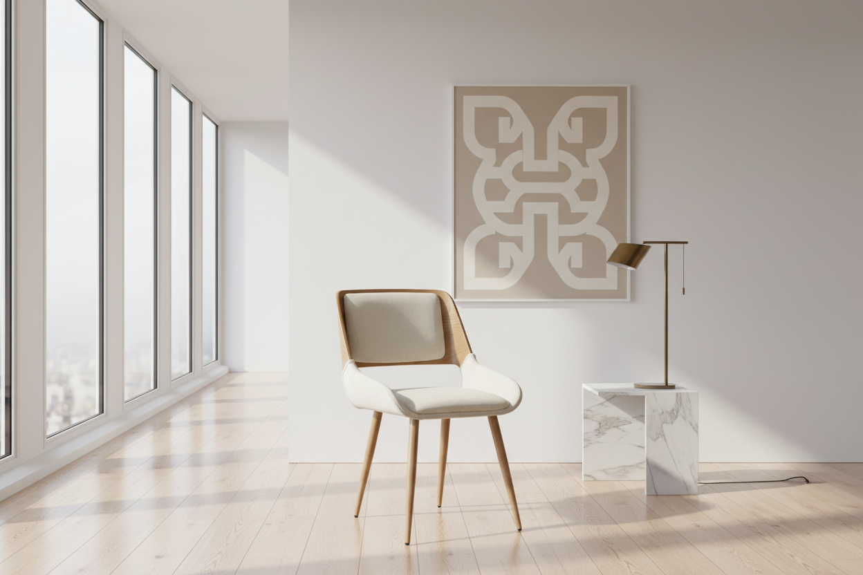 Chaise de salle à manger Hudson en tissu gris, métal et bois noyer