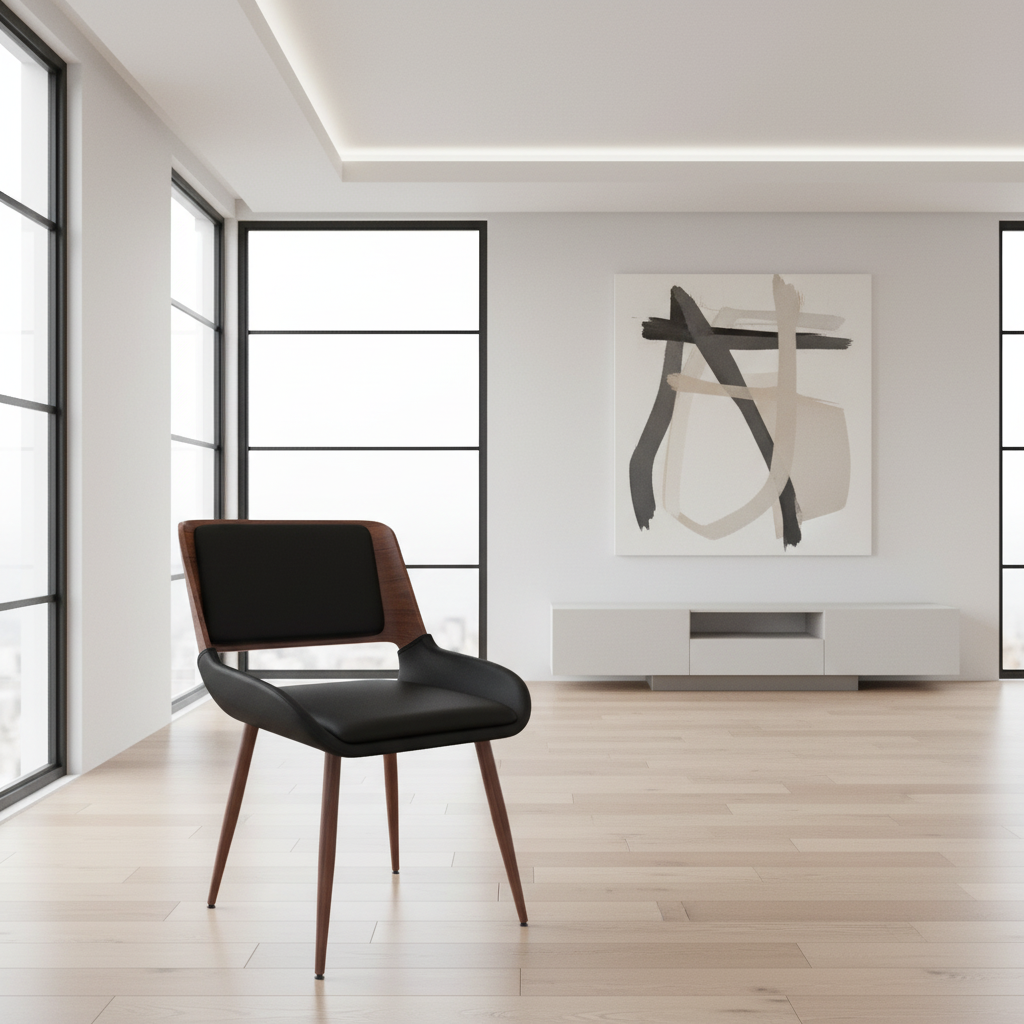 Chaise de salle à manger Hudson en tissu gris, métal et bois noyer