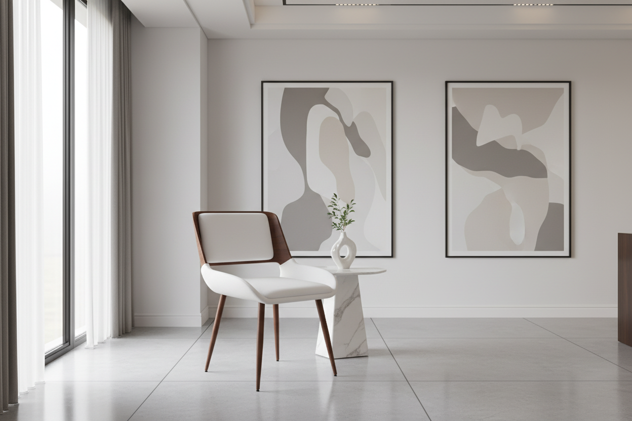 Chaise de salle à manger Hudson en tissu gris, métal et bois noyer