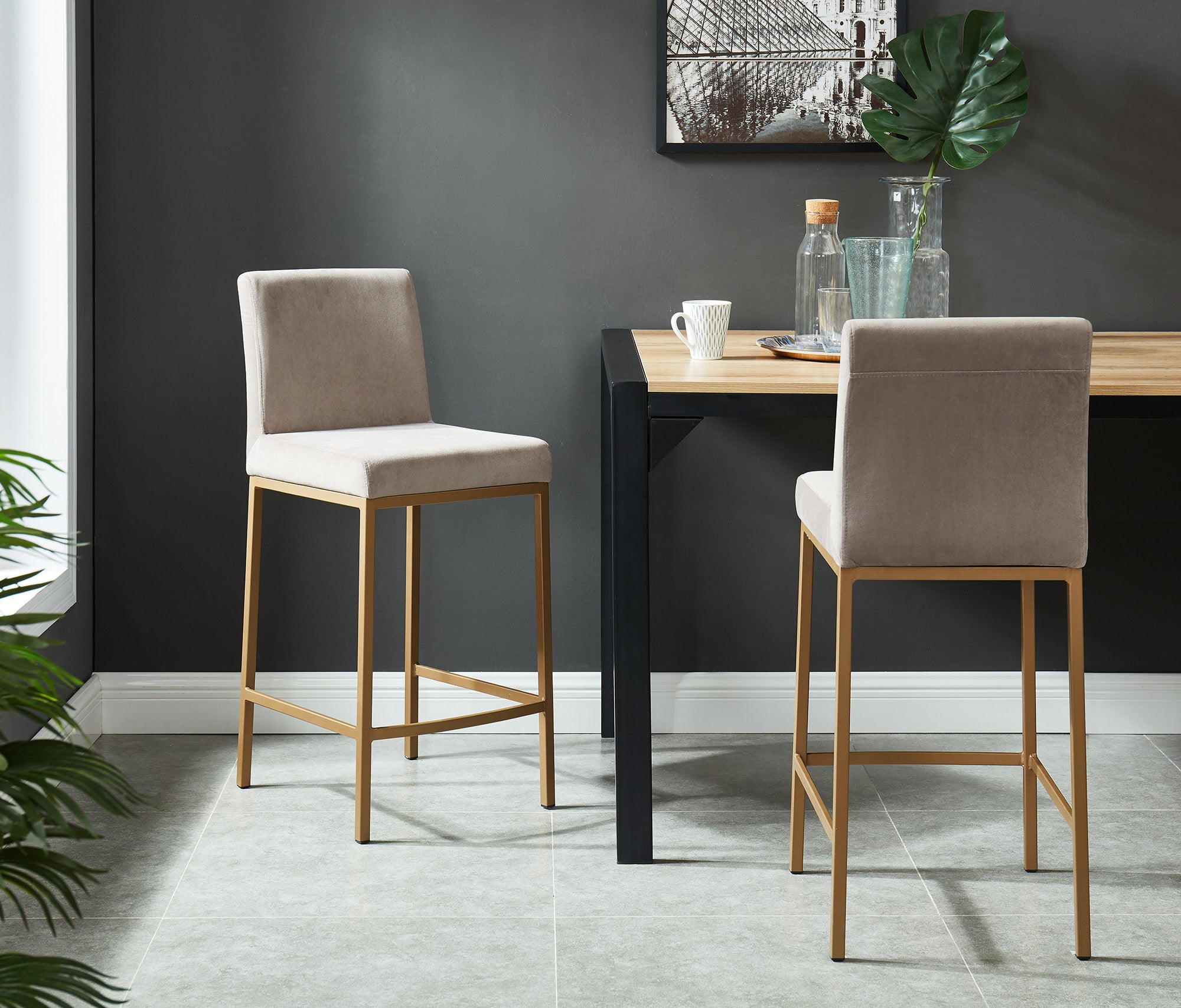 Diego-26" Counter Stool-Grey/Aged Gold, Set of 2