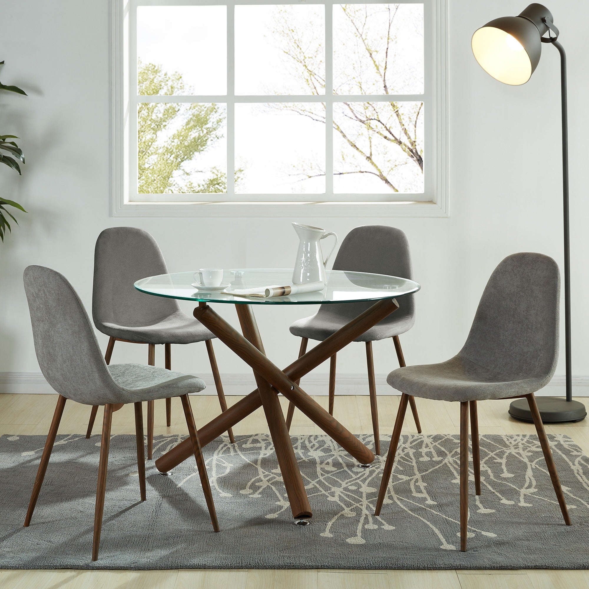 Ensemble de salle à manger 5 pièces Rocca/Lyna en noyer avec chaise beige