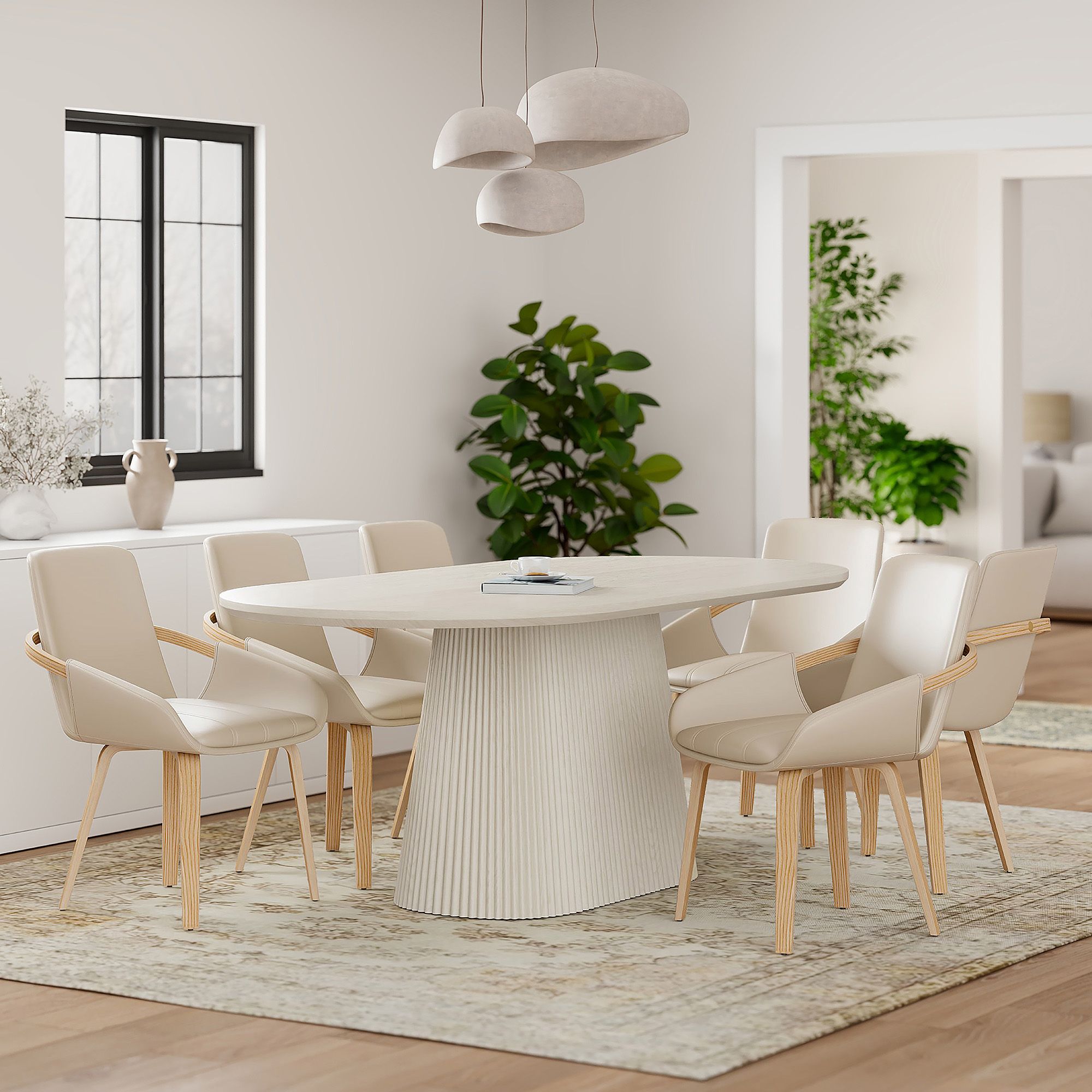 Tovas/Caspian 7pc Dining Set - Ivory Oval Table with Sand Chair