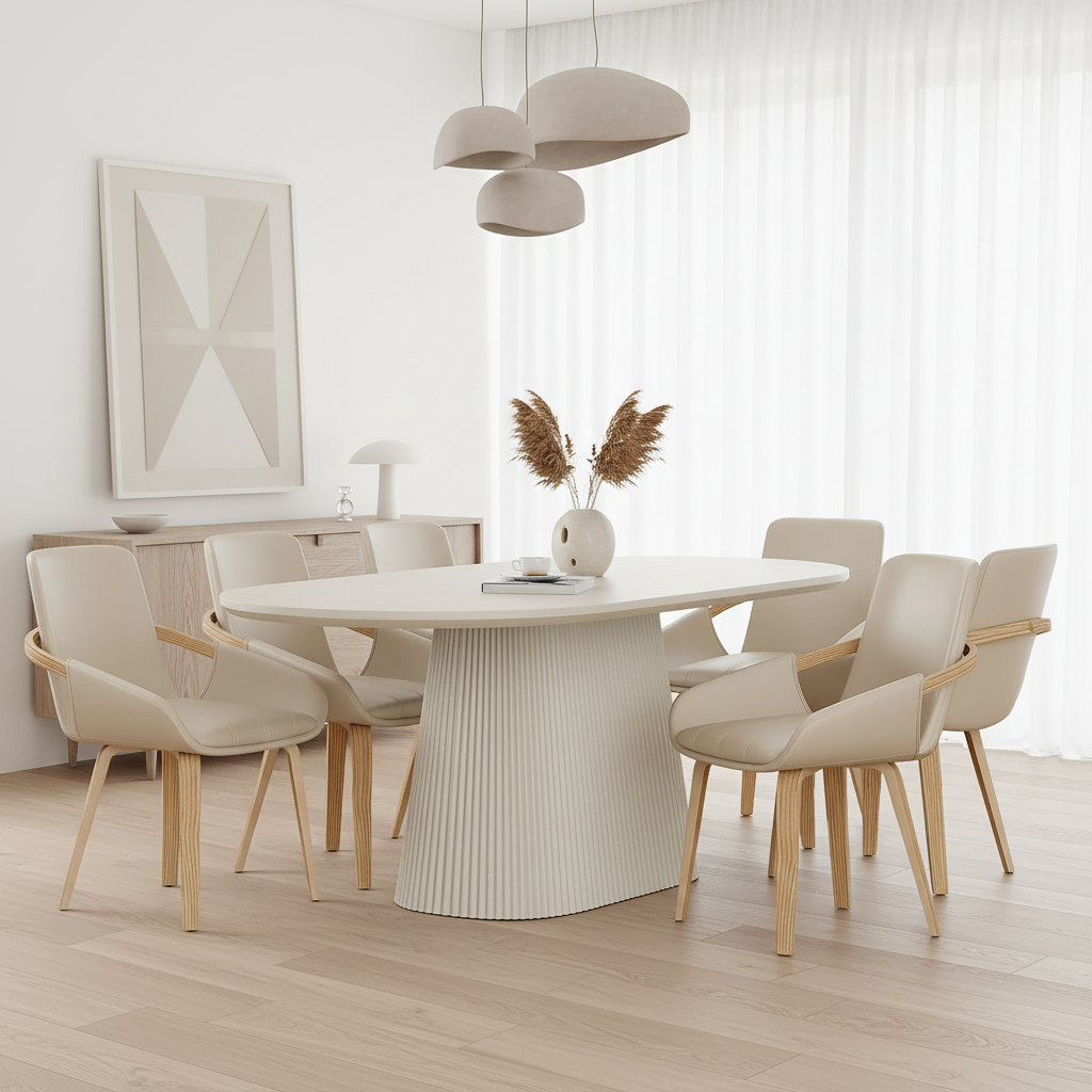 Tovas/Caspian 7pc Dining Set - Ivory Oval Table with Sand Chair