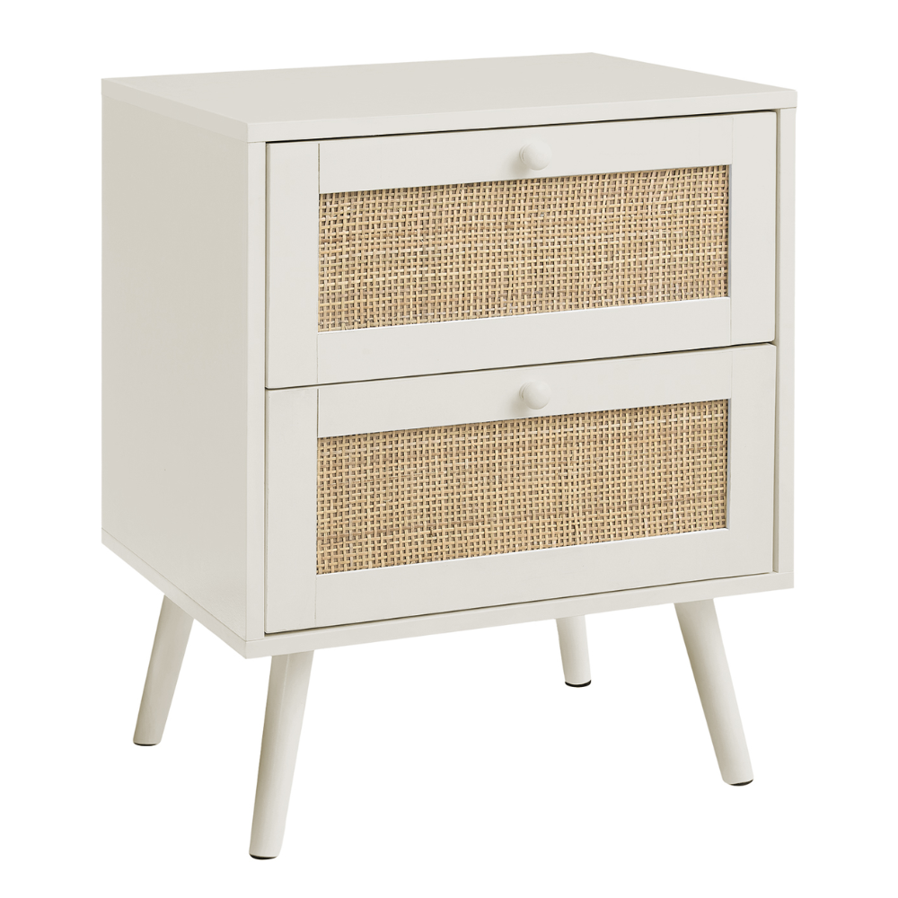 ACCENT TABLE - 24"H / WHITE END TABLE - 2 WALNUT DRAWERS