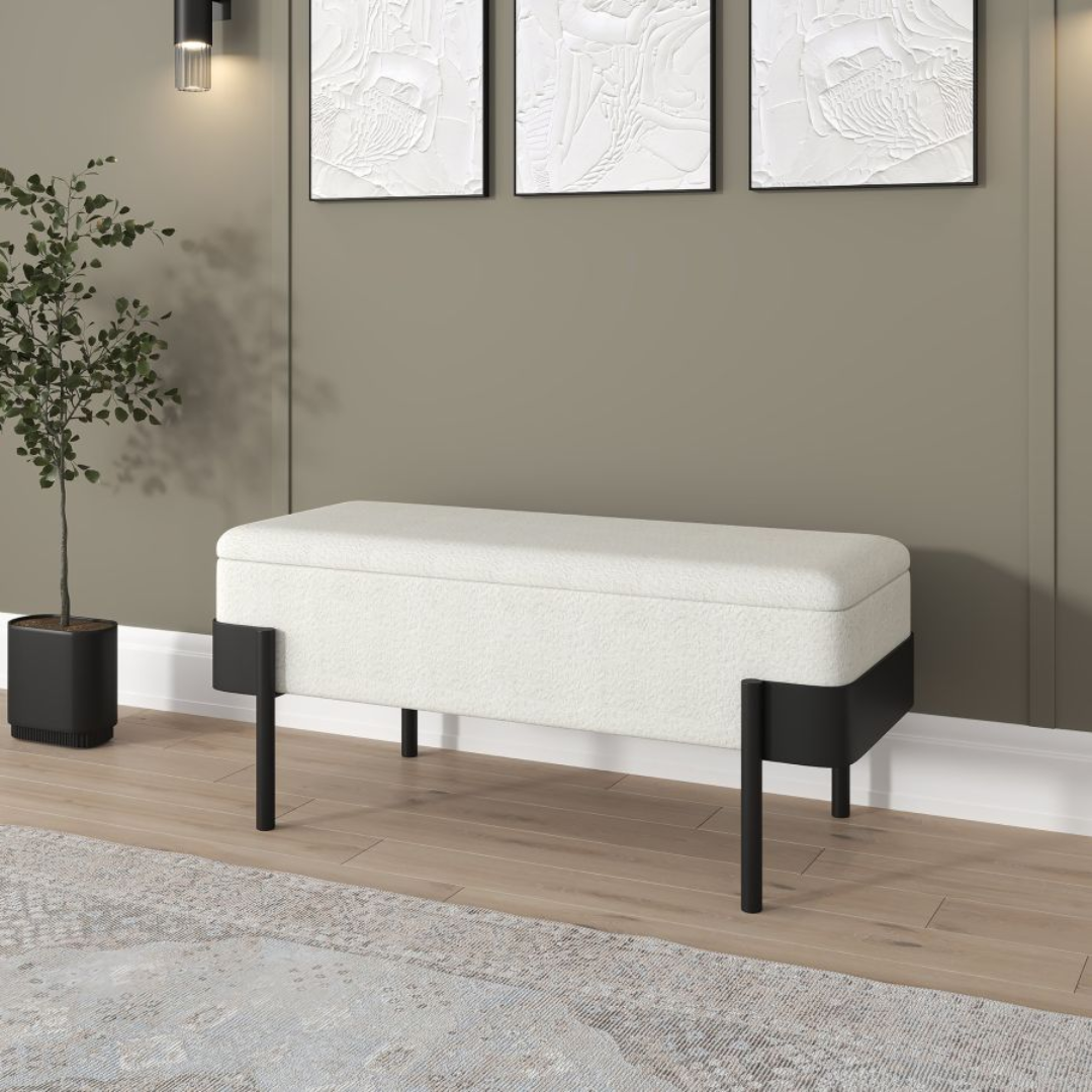Banc de rangement Odell en ivoire et noir