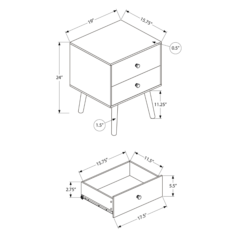 TABLE D'APPOINT - 24"H / TABLE D'APPOINT BLANCHE AVEC 2 TIROIRS