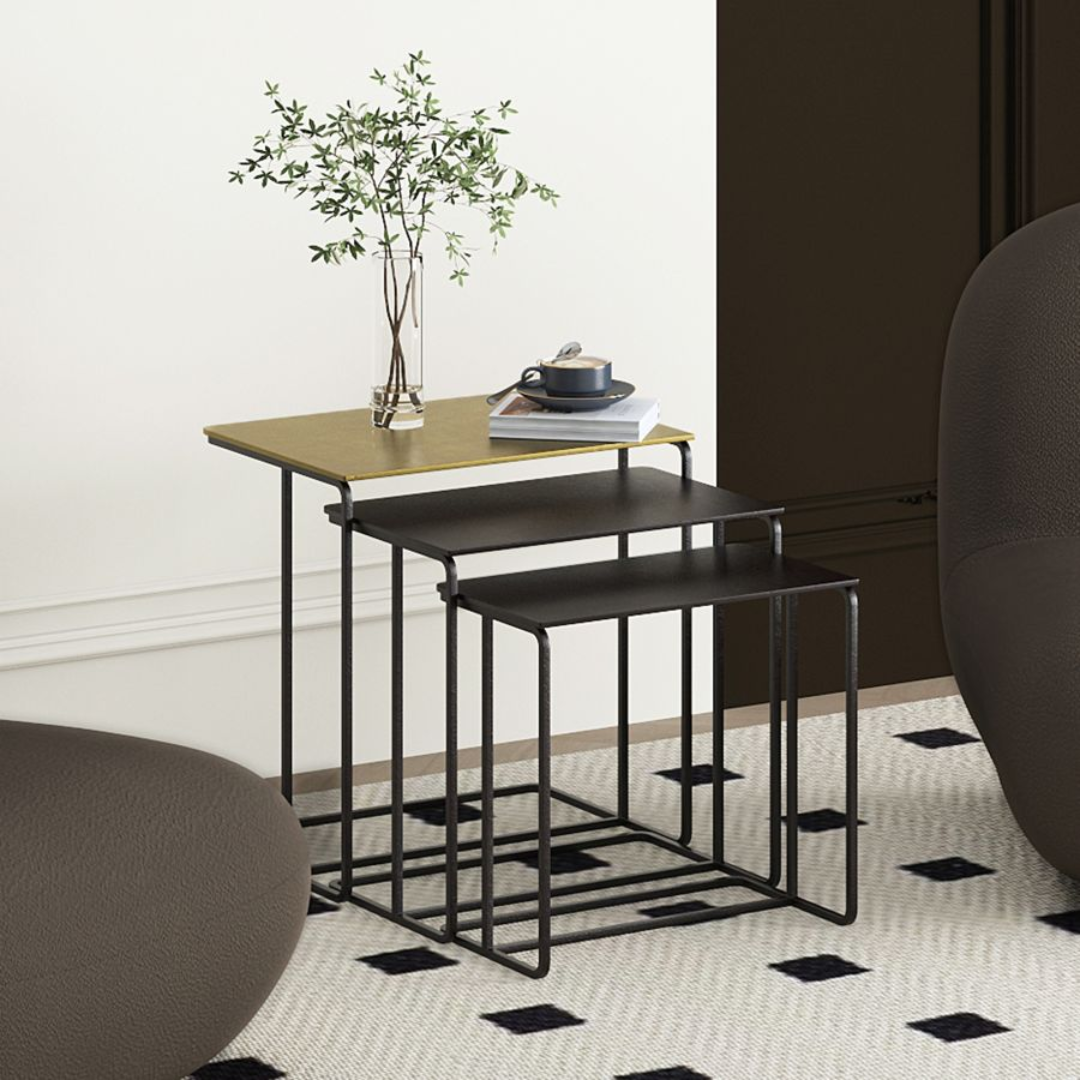 Ensemble de 3 tables d'appoint Bristol en or antique et noir