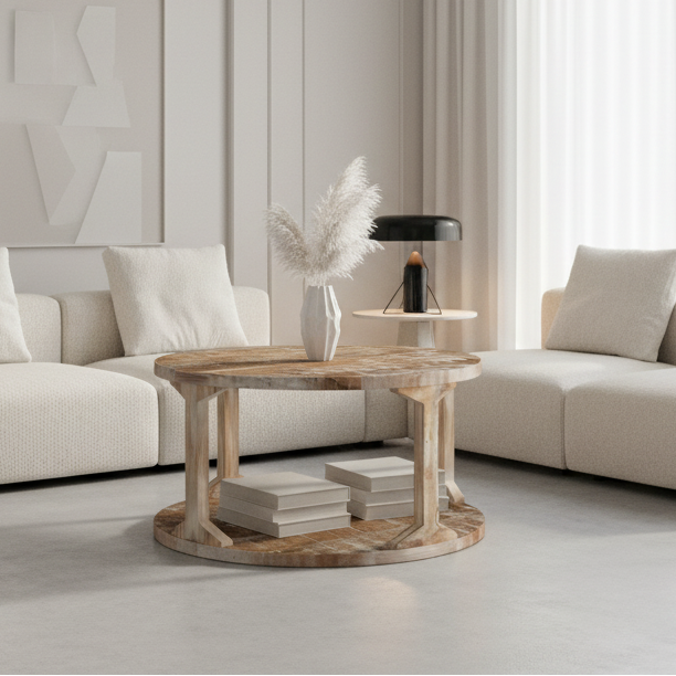 Avni Round Coffee Table in Distressed