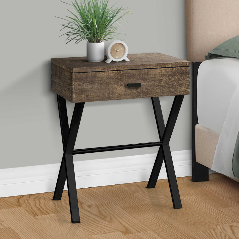 24" Accent Table, Reclaimed Wood Top with Black Metal Frame