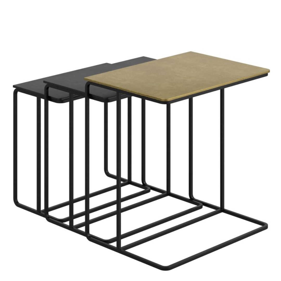 Ensemble de 3 tables d'appoint Bristol en or antique et noir