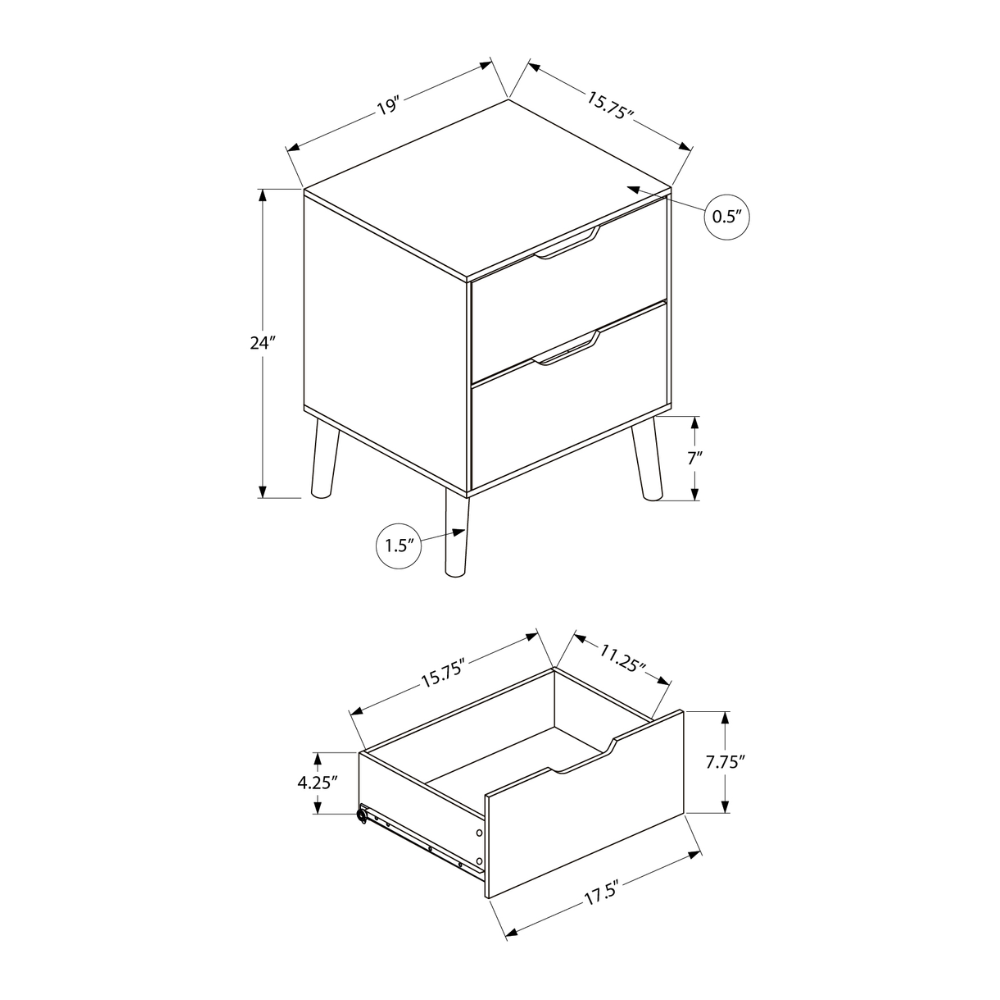 TABLE D'APPOINT - 24"H / TABLE D'APPOINT BLANCHE AVEC 2 TIROIRS