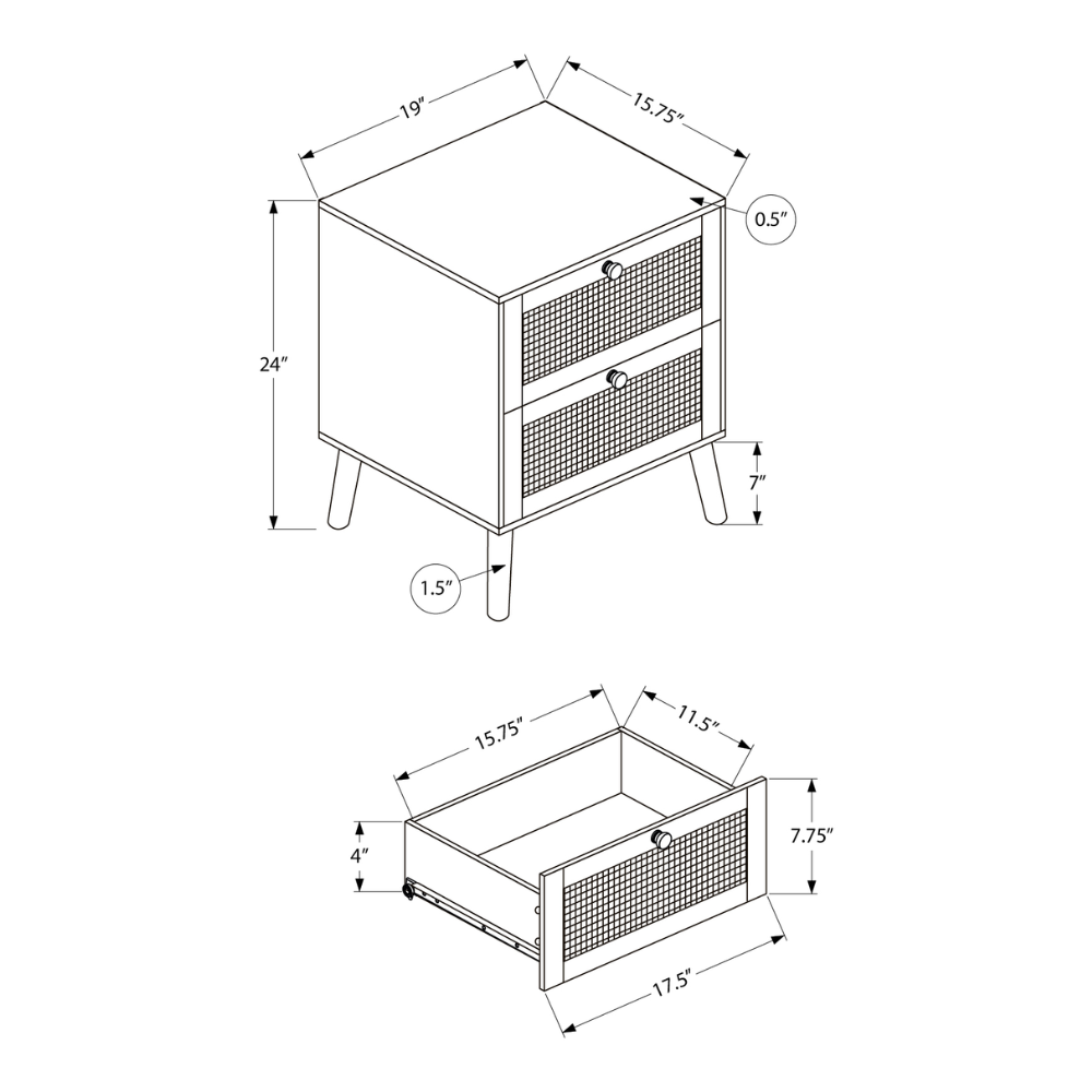 ACCENT TABLE - 24"H / WHITE END TABLE - 2 WALNUT DRAWERS