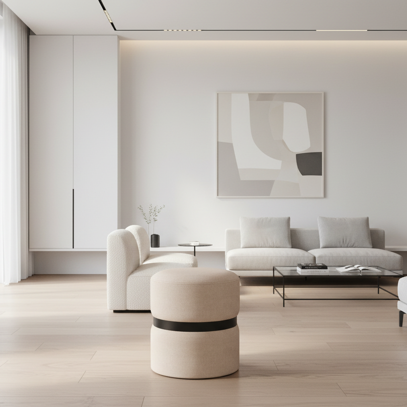 Demi-Round Ottoman-Beige