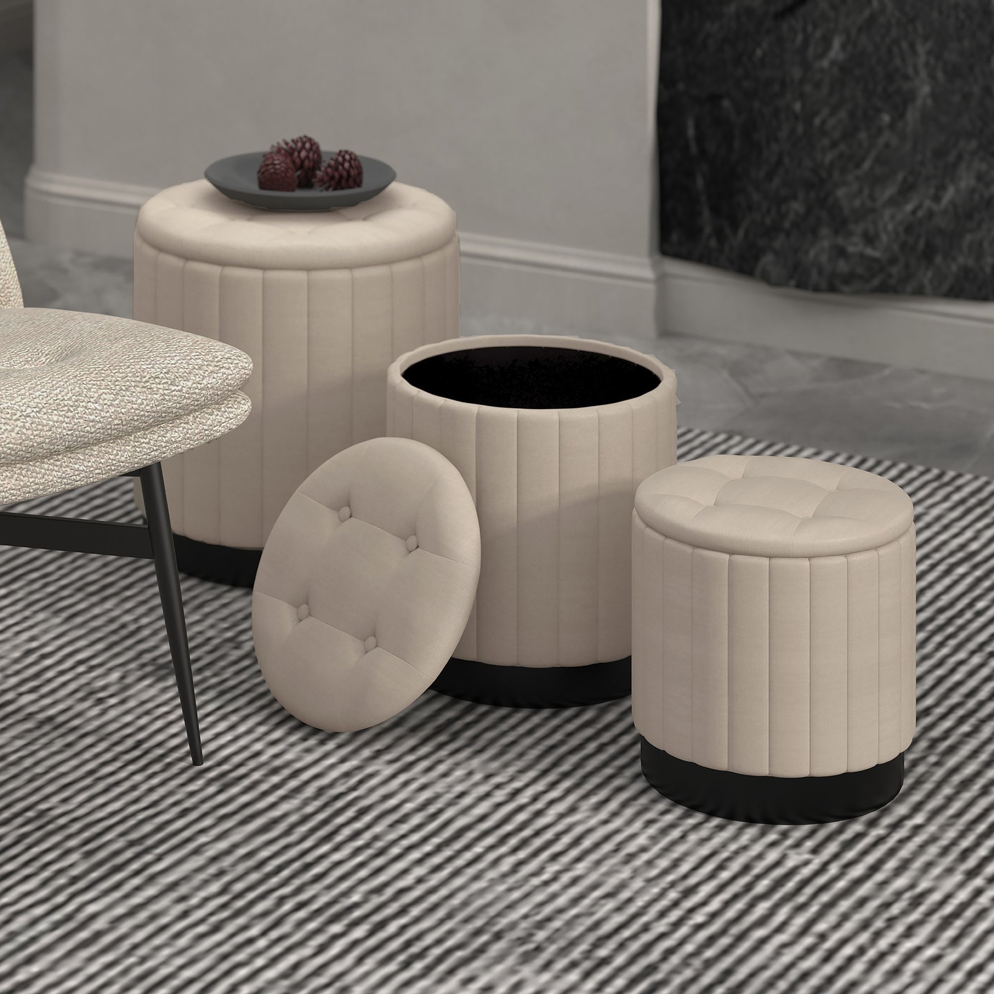 Lexi-3Pc Storage Ottoman Set