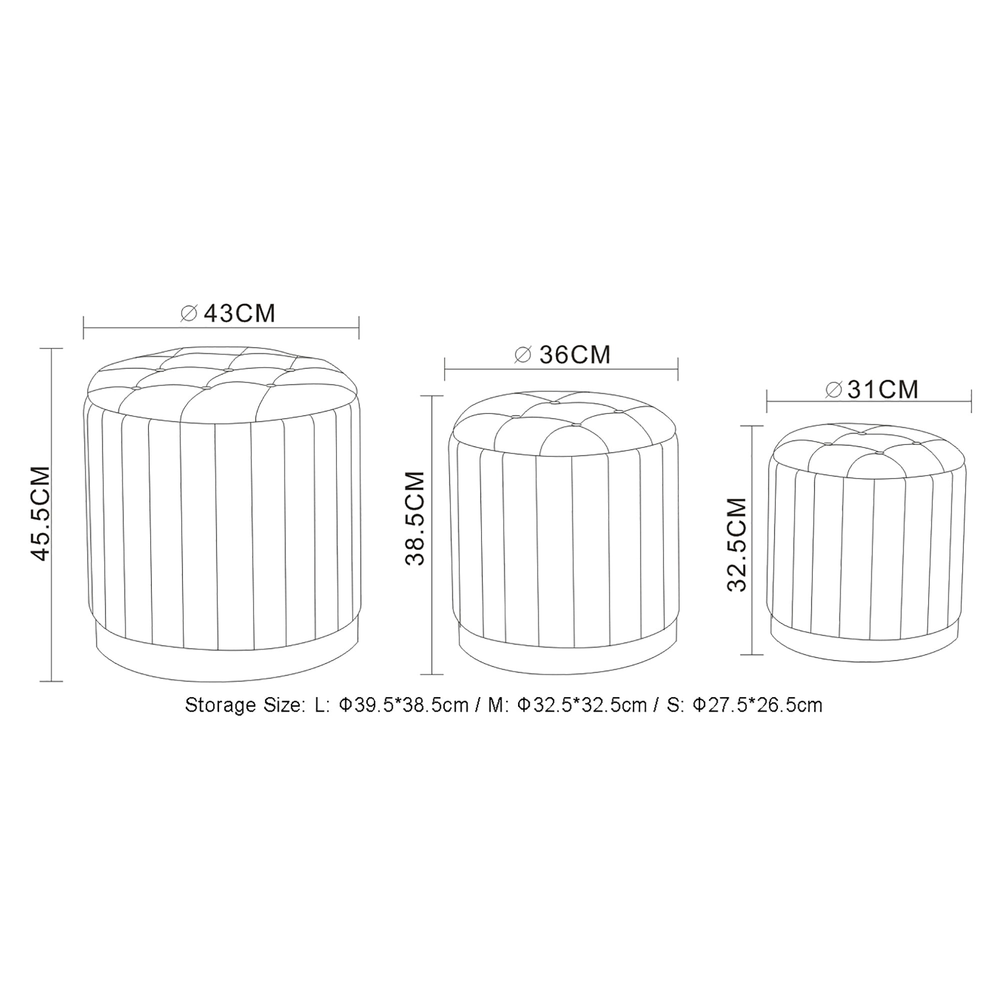 Lexi-3Pc Storage Ottoman Set
