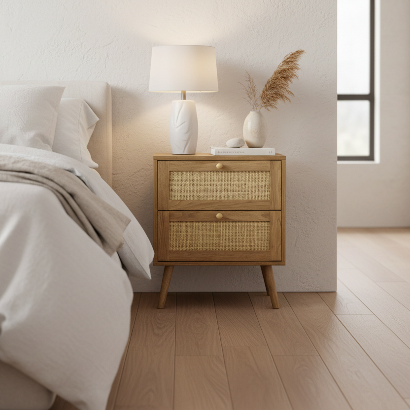 ACCENT TABLE - 24"H / WHITE END TABLE - 2 WALNUT DRAWERS