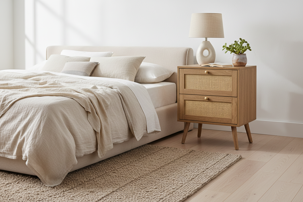 TABLE D'APPOINT - 24"H / TABLE D'APPOINT BLANCHE - 2 TIROIRS EN NOYER