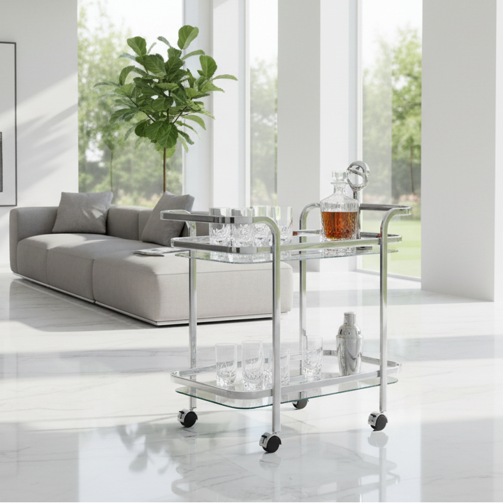 Zedd 2-tier Bar Cart in Chrome