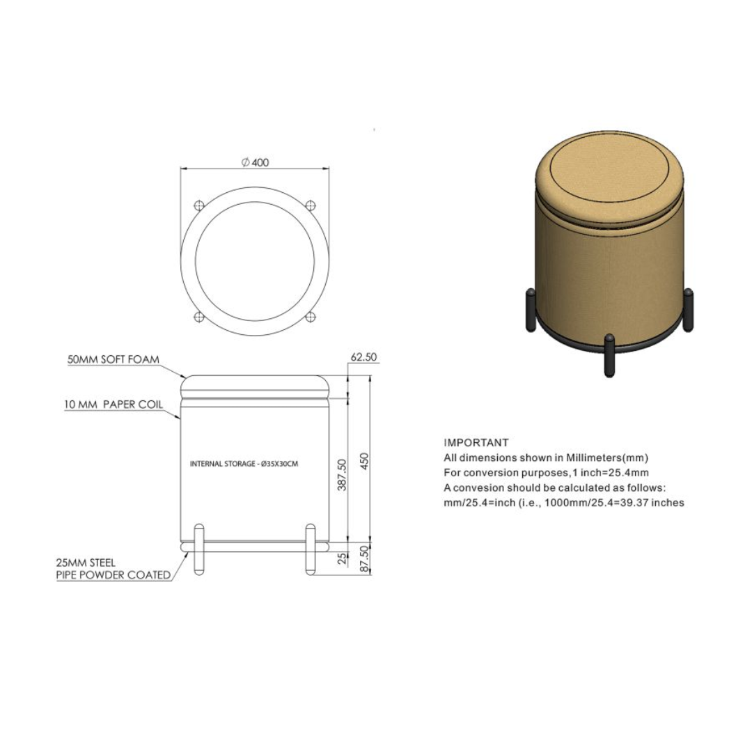 Pouf de rangement à roulettes