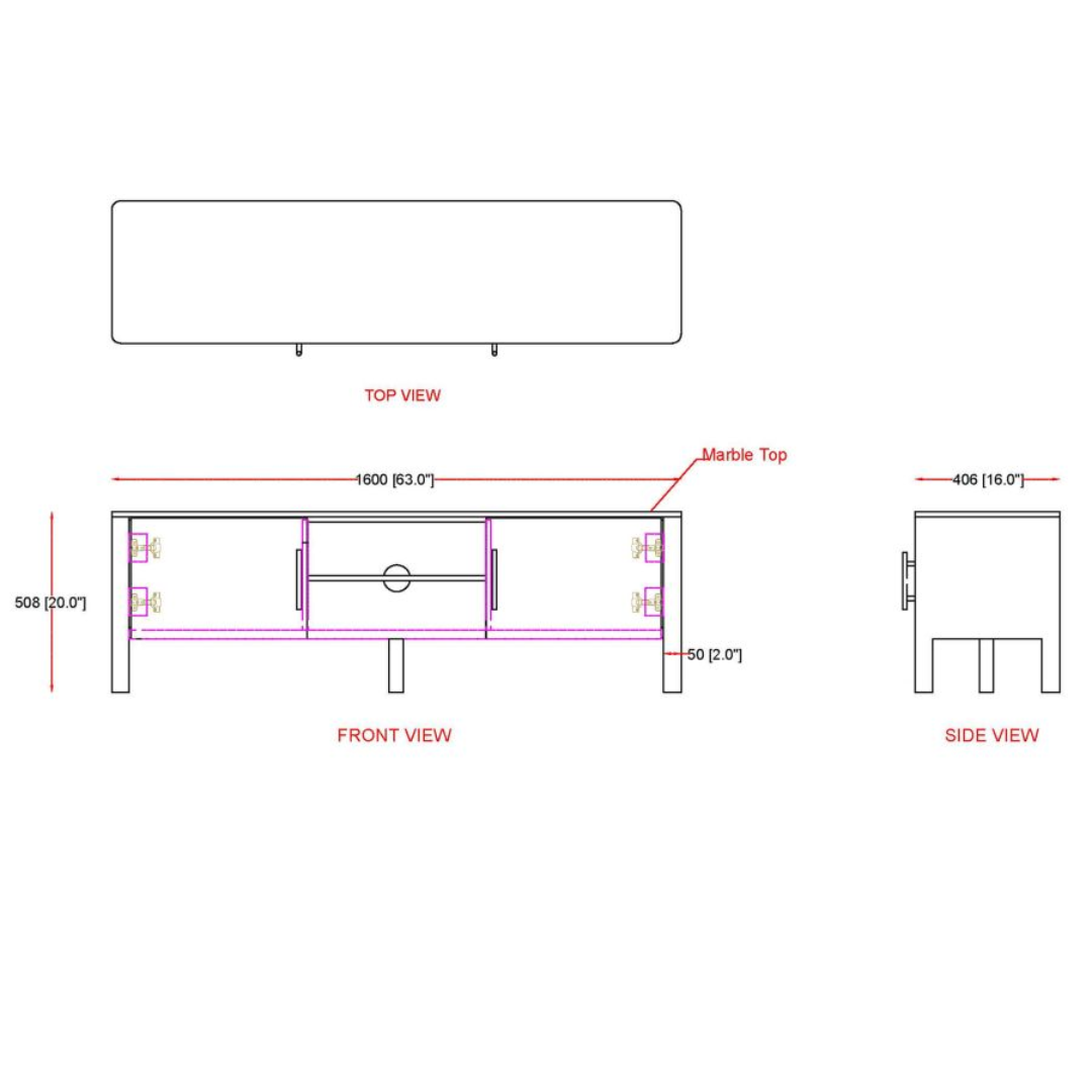 Meuble multimédia Camden en noyer et blanc